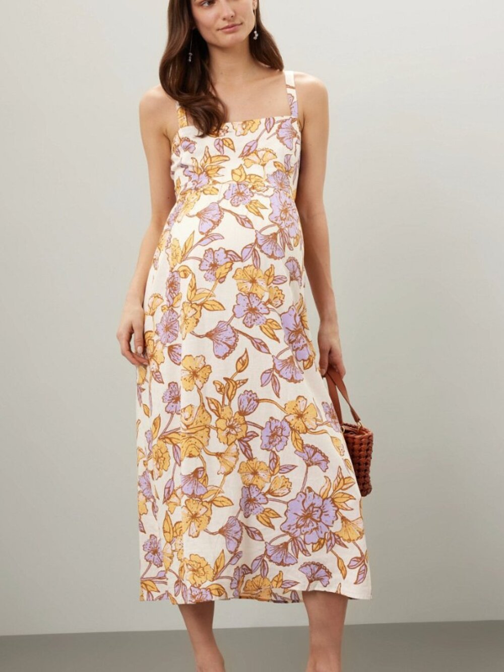 RIPE Maya Tie Bac Cream Floral Spaghetti-Strap Maxi Dress Maternity